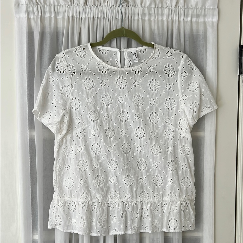 White Eyelet Women's Top with peplum accent bottom
